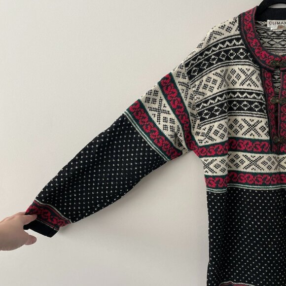 Vintage CLIMAX By Sacha Fair Isle Sweater Black Red Medium - Picture 4 of 8